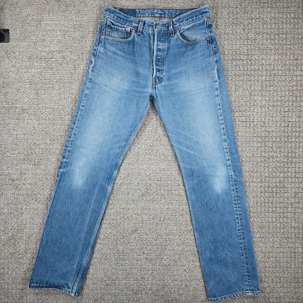 Vintage 90s Levi's 501xx 32x34 Mens Blue Straight Leg Denim Jeans Made in USA - Picture 2 of 14